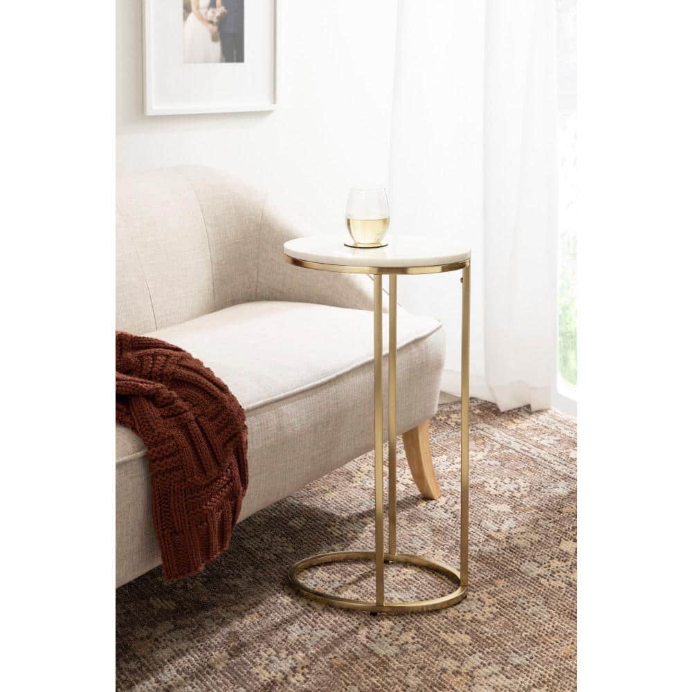 Gold Oval Marble Top C-Shaped Side Table