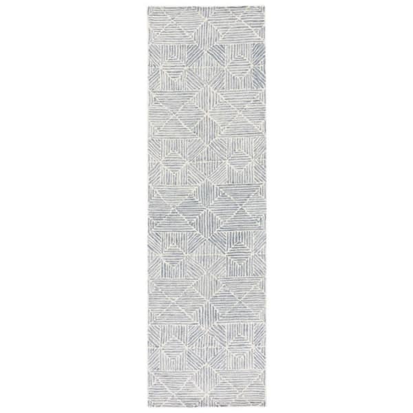 Abstract 2 ft. x 14 ft. Gray/Ivory Geometric Runner Rug