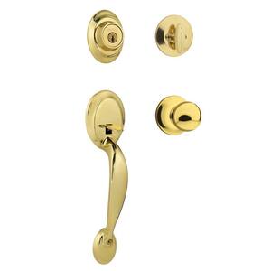 Dakota Polished Brass Single Cylinder Door Handleset with Polo Door Knob Featuring SmartKey Security