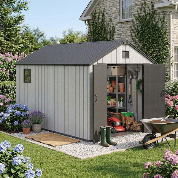 Epicpoplar 8 ft. W x 12 ft. D Resin Outdoor Storage Shed with