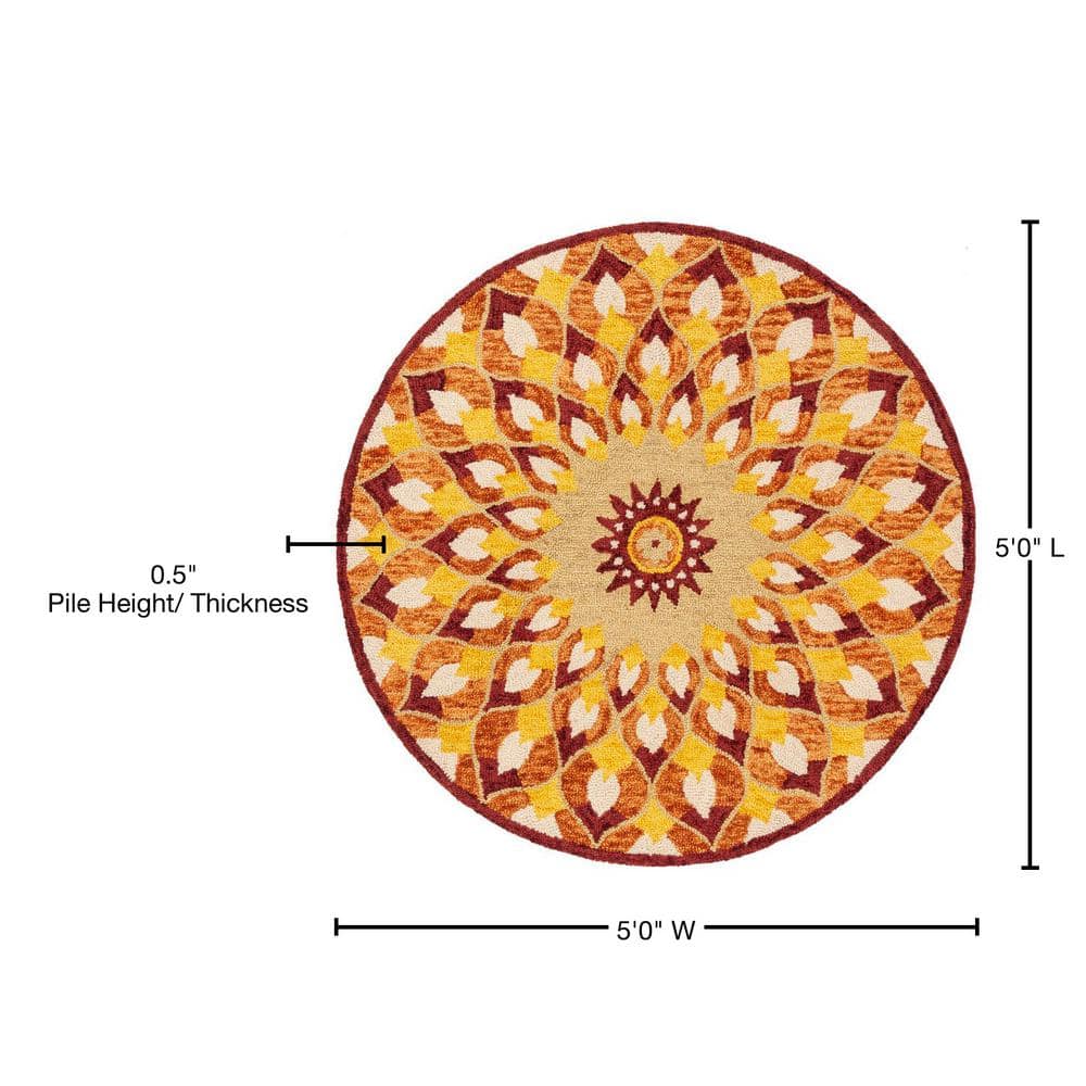 Handmade Multicolor Floral Wool Round Tufted Area Rug