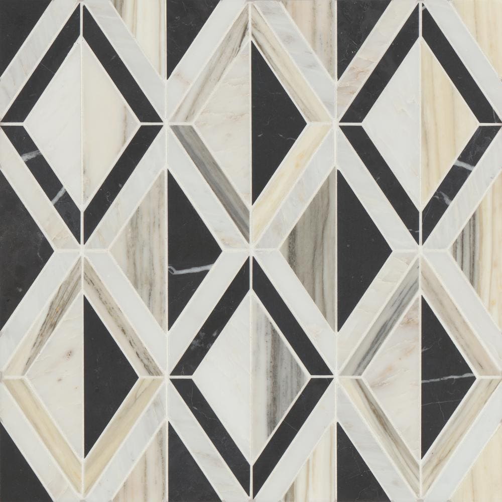 Modni Eastern White/Nero Marquina/Calacatta Zebrino 10 in. x 16 in. Geometric Honed MarbleMosaic Tile (5.6 sq. ft./Case) price history on PriceWatchPro