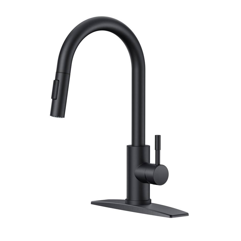 Single Handle Pull Down Sprayer Kitchen Faucet with Removable Deck Plate Swivel Spout in Matte Black price history on PriceWatchPro