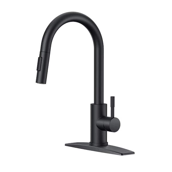 Forious pro Single Handle Pull Down Sprayer Kitchen Faucet with Removable Deck Plate Swivel Spout in Matte Black