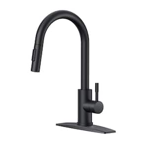 Single Handle Pull Down Sprayer Kitchen Faucet with Removable Deck Plate Swivel Spout in Matte Black