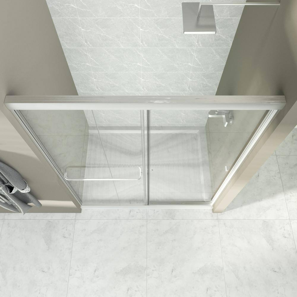 54" Brushed Nickel Framed Sliding Shower Door with Clear Glass
