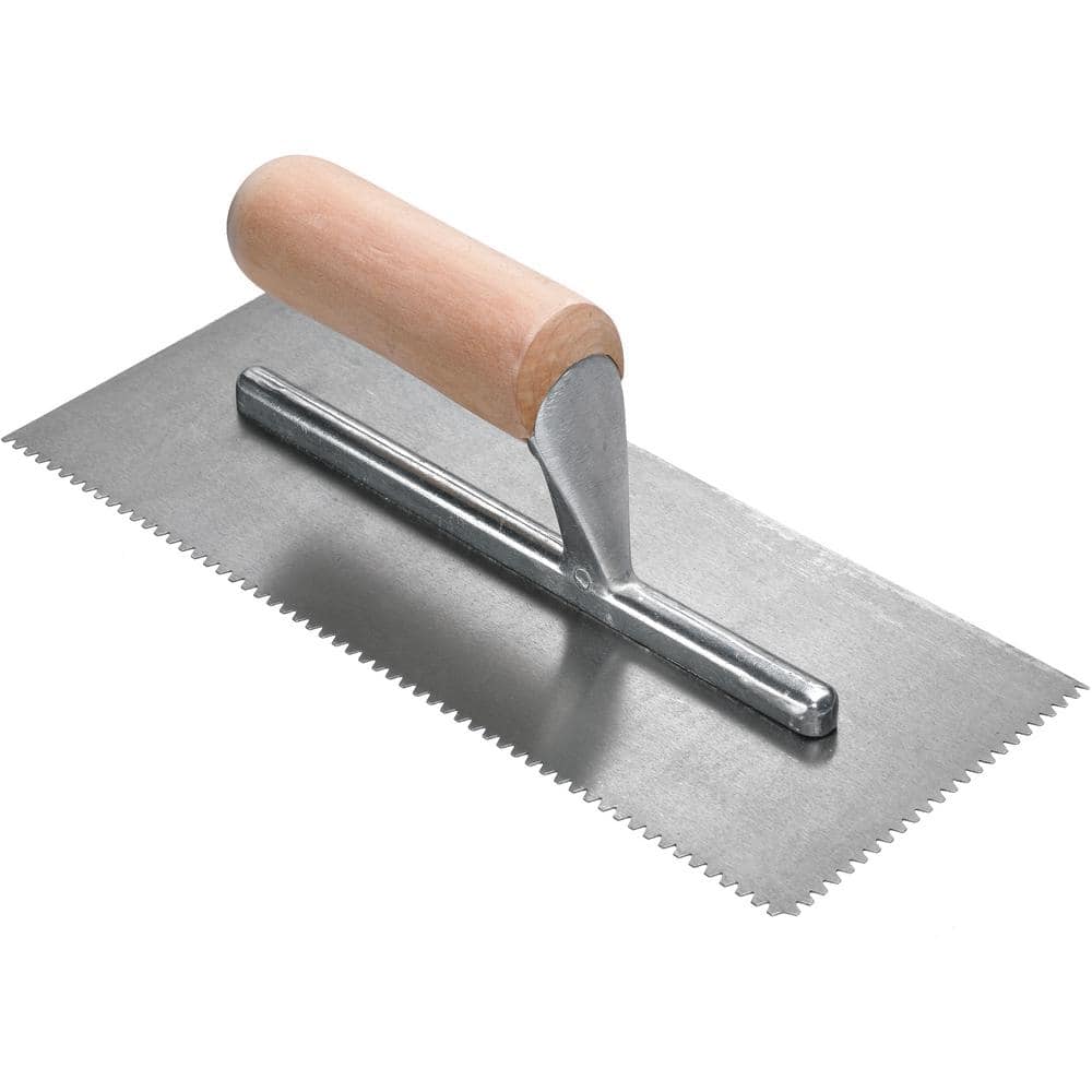 ROBERTS 11 in. x 1 8 in. x 1 16 in. Flat Top V Notch Pro Flooring Trowel with Wood Handle 49737 The Home Depot