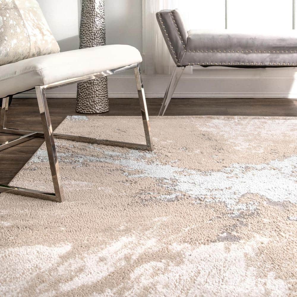 Beige and Gray Abstract Synthetic 10' x 14' Area Rug