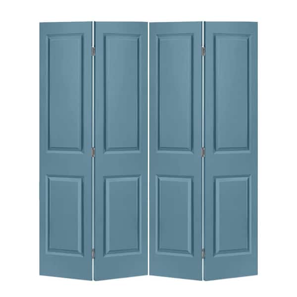 CALHOME 48 in. x 80 in. 2 Panel Dignity Blue Painted MDF Composite Bi-Fold Double Closet Door with Hardware Kit