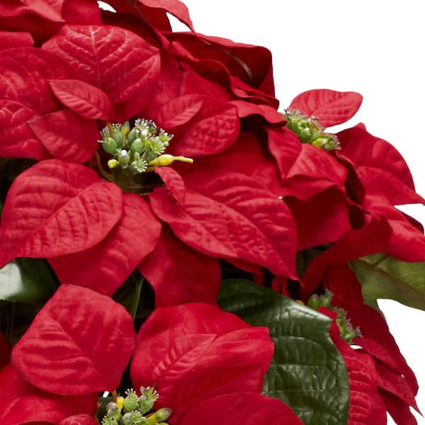 21in. H Red Poinsettia with Metal Planter Silk Flower Arrangement