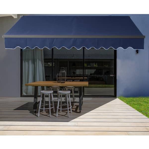 ALEKO Retractable Patio Awning 10 X 8 Ft Deck Sunshade Blue Color 