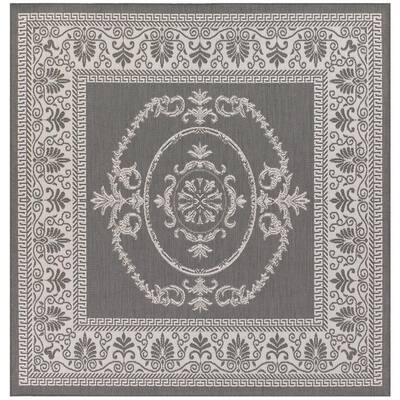Recife Antique Medallion Grey-White 9 ft. x 9 ft. Square Indoor/Outdoor Area Rug