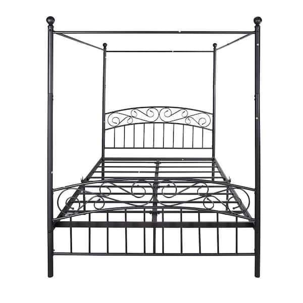 ATHMILE 59.84 in. W Black Non-upholstered Wood Frame Queen Four Poster Bed