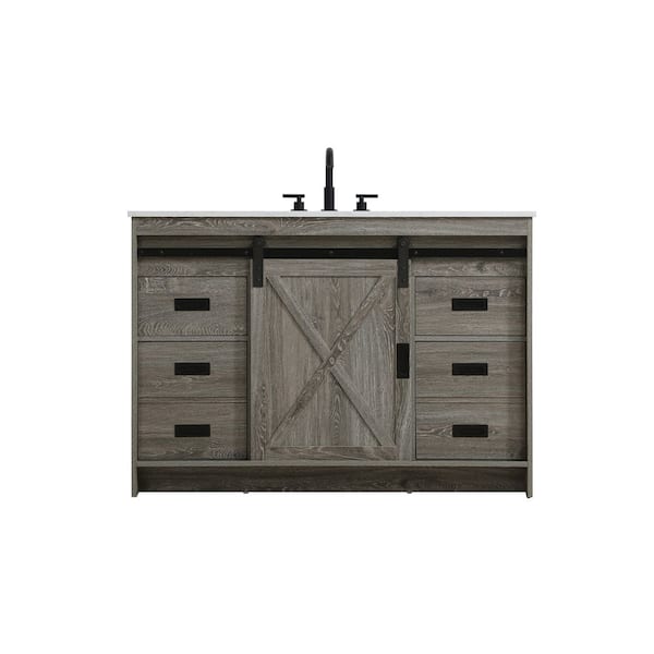 48 in. Single Sink Rustic Grey Bath Vanity with White Engineered Marble Top