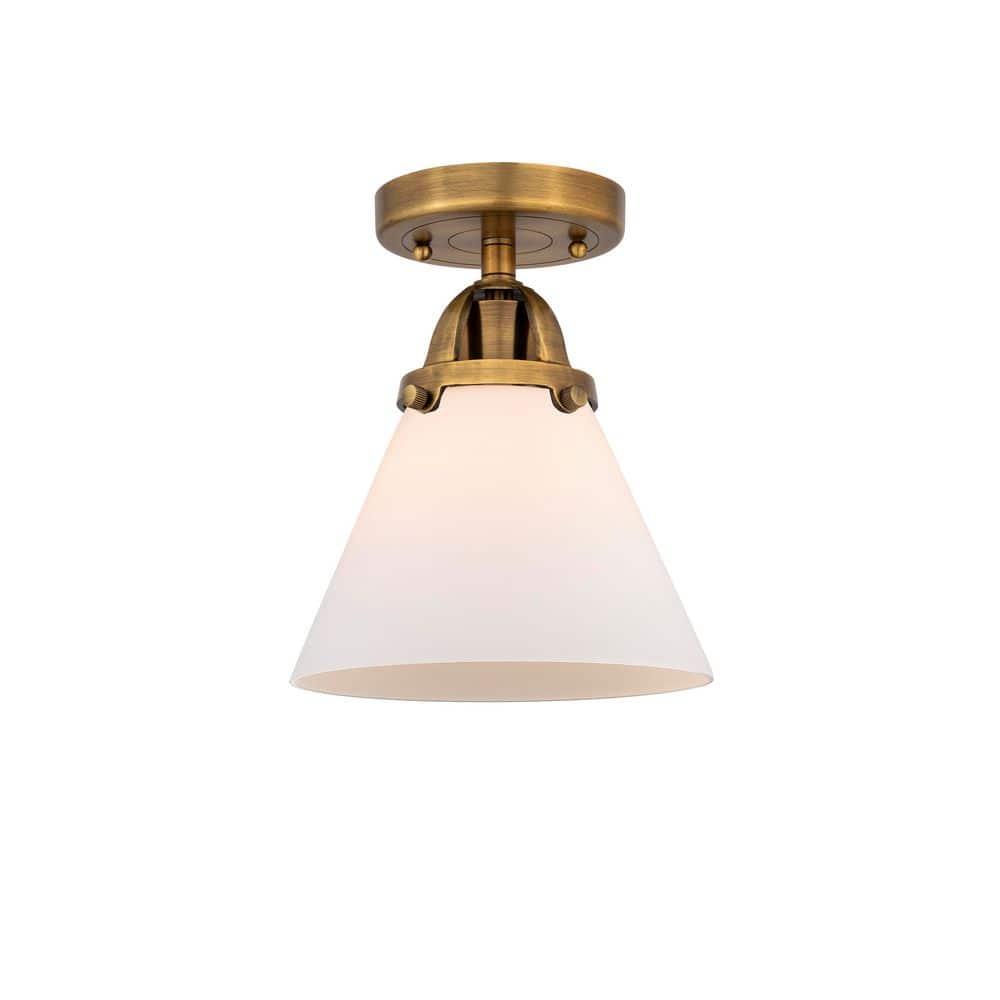 Cone 7.75 in. 1-Light Brushed Brass Industrial Semi-Flush Mount with Frosted Glass Shade price history on PriceWatchPro