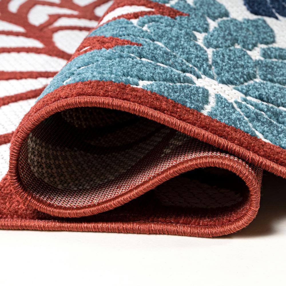 Minori Cream Red Blue Floral Synthetic Indoor Outdoor Rug