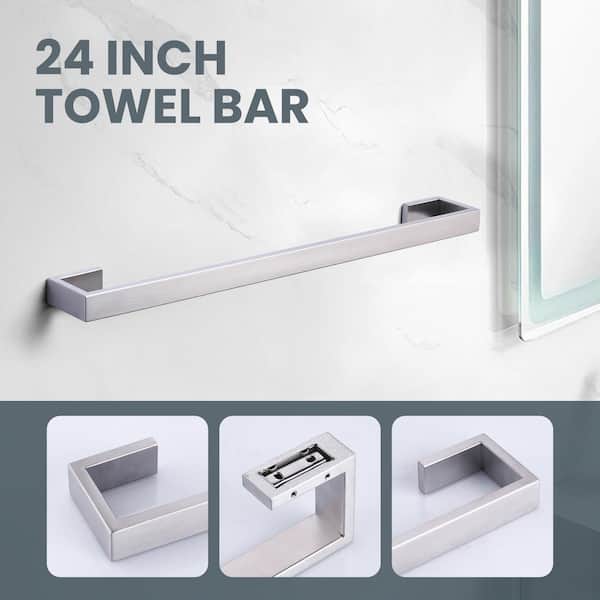 4-Piece Bath Hardware Set with Towel Bar Toilet Paper Holder Hand Towel Holder and Robe Hook in Brushed Nickel