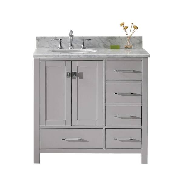 Virtu USA Caroline Avenue 36 in. W Bath Vanity in Cashmere Gray with Marble Vanity Top in White with Round Basin
