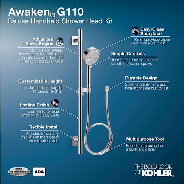 Awaken 4-Spray Deluxe Slidebar Kit with Handshower in Polished Chrome