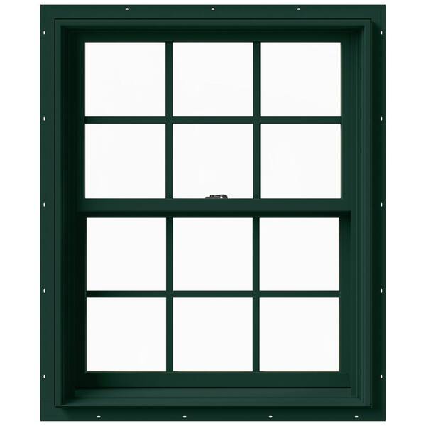 JELD-WEN 29.375 in. x 36 in. W-2500 Series Green Painted Clad Wood Double Hung Window w/ Natural Interior and Screen