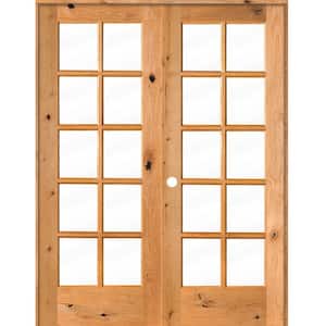 56 in. x 80 in. Knotty Alder Right-Handed 10-Lite Clear Glass Clear Stain Wood Double Prehung French Door