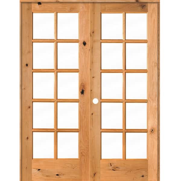 Krosswood Doors 60 in. x 80 in. Knotty Alder Right-Handed 10-Lite Clear Glass Clear Stain Wood Double Prehung French Door