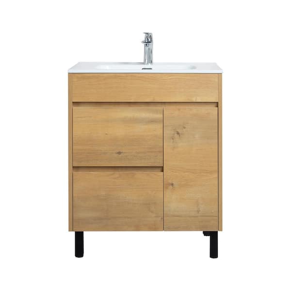 SERA BATHROOM DESIGN Peyton 30 in. W x 18.25 in. D x 33 in. H Vanity in Frosted Oak with Ceramic Top in White