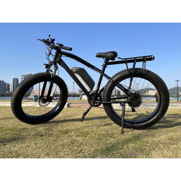 Afoxsos 26 in. Black Aluminum Electric Bike with Wide Tires 