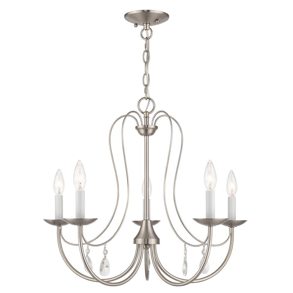 Elegant Brushed Nickel 5-Light Chandelier with Candelabra Bulbs