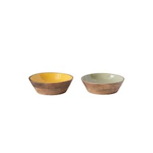 14 oz. Multicolor Enameled Mango Wood Bowl (Set of 2)