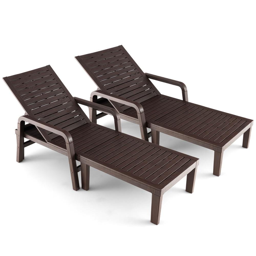 HONEY JOY 2PCS Plastic Outdoor Chaise Lounge Chair Recliner Chair w/4