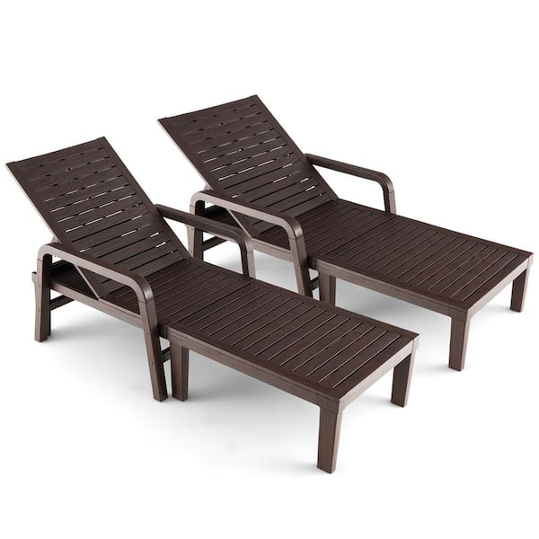 HONEY JOY 2PCS Plastic Outdoor Chaise Lounge Chair Recliner Chair w/4-Position Adjustable Backrest Curved Armrests
