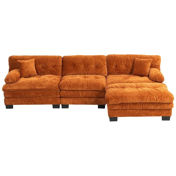 anpport Modern 120.87 in. Pillow Top Arm Chenille L-Shaped Modular Sofa in Orange