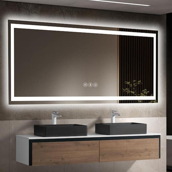 84 in. W x 40 in. H Rectangular Frameless 3-Color Dimmable LED Light Wall Bathroom Vanity Mirror