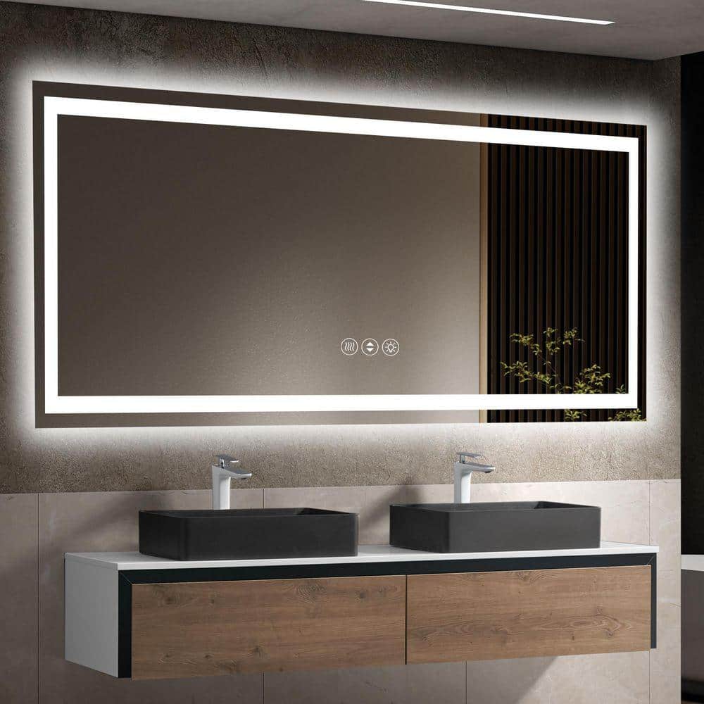 White 84 in. W x 40 in. H LED Frameless Wall Mirror Rectangle Vanity ...