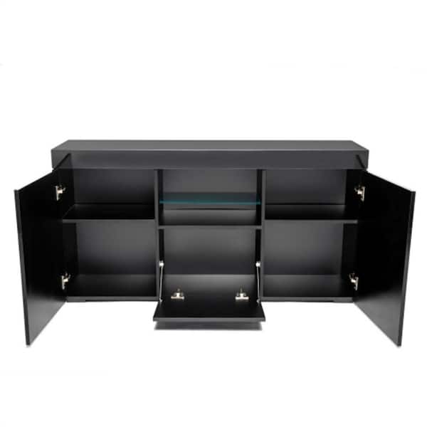 ZIRUWU 13 in. W Black Sideboard, Tv Stand, Tv Table, Uv Coated, High Glossy Front Panel, Kitchen Cabinet, up to 70 in.