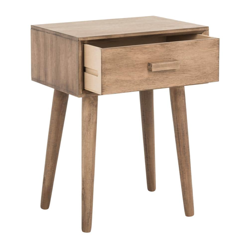Transitional Desert Brown Pine Wood Side Table with Storage
