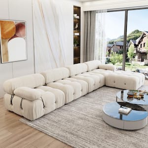 103.85 in. Square Arm 4-Piece L Shaped Velvet Modular Free Combination Sectional Sofa with Ottoman in Beige