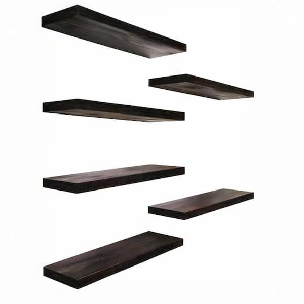 17 in. W x 6 in. D Wood Floating Shelves, Wall Shelves, Decorative Wall Shelf, Set of 6 Walnut