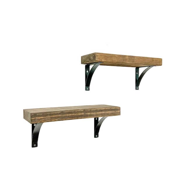 Intrinsic Haven Industrial Grace 16 in. W x 5.5 in. D Dark Brown Pine Wood (Set of 2) Simple Bracket Decorative Wall Shelf Set
