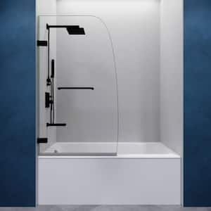 Vensea 31.5 in. W x 56 in. H Pivot Frameless Bathtub Door in Matte Black with Clear Glass