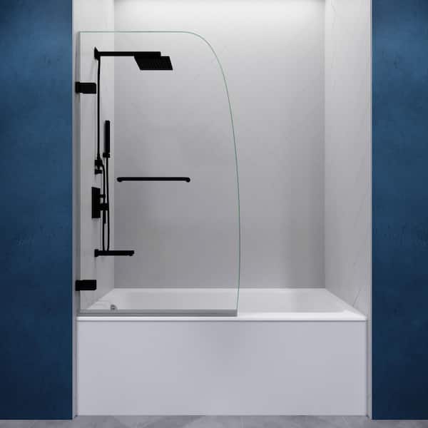 ANZZI Vensea 31.5 in. W x 56 in. H Pivot Frameless Bathtub Door in Matte Black with Clear Glass