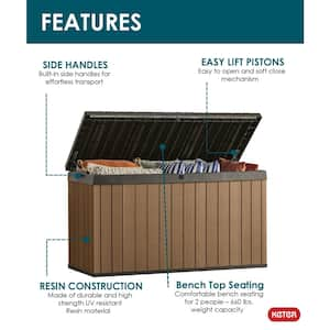 Darwin 150 Gal. Large Resin Deck Box for Patio Garden Furniture, Outdoor Storage Container, Brown