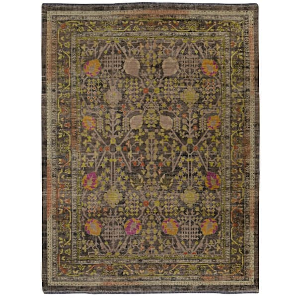 Lena Black and Green 5 ft. x 7 ft. Transitional Woven Oriental Polyester Rectangle Indoor Area Rug