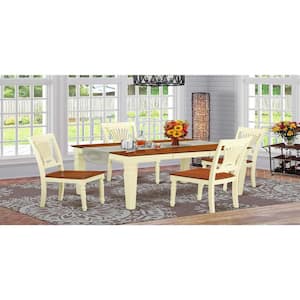 5-Piece Buttermilk and Cherry Finish Solid Wood Top Dining table with 4 Chairs with Lattice Back