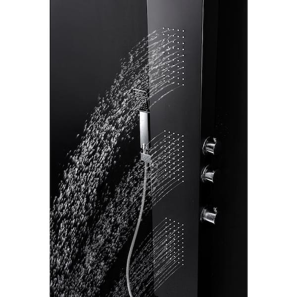 LEVEL Series 66 in. 3-Jetted Full Body Shower Panel System with Heavy Rain Shower and Body Jets and Spray Wand in Black
