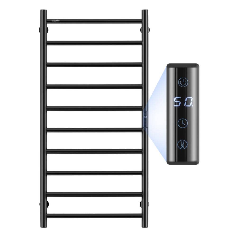 Black Stainless Steel 10-Bar Wall Mounted Heated Towel Rack
