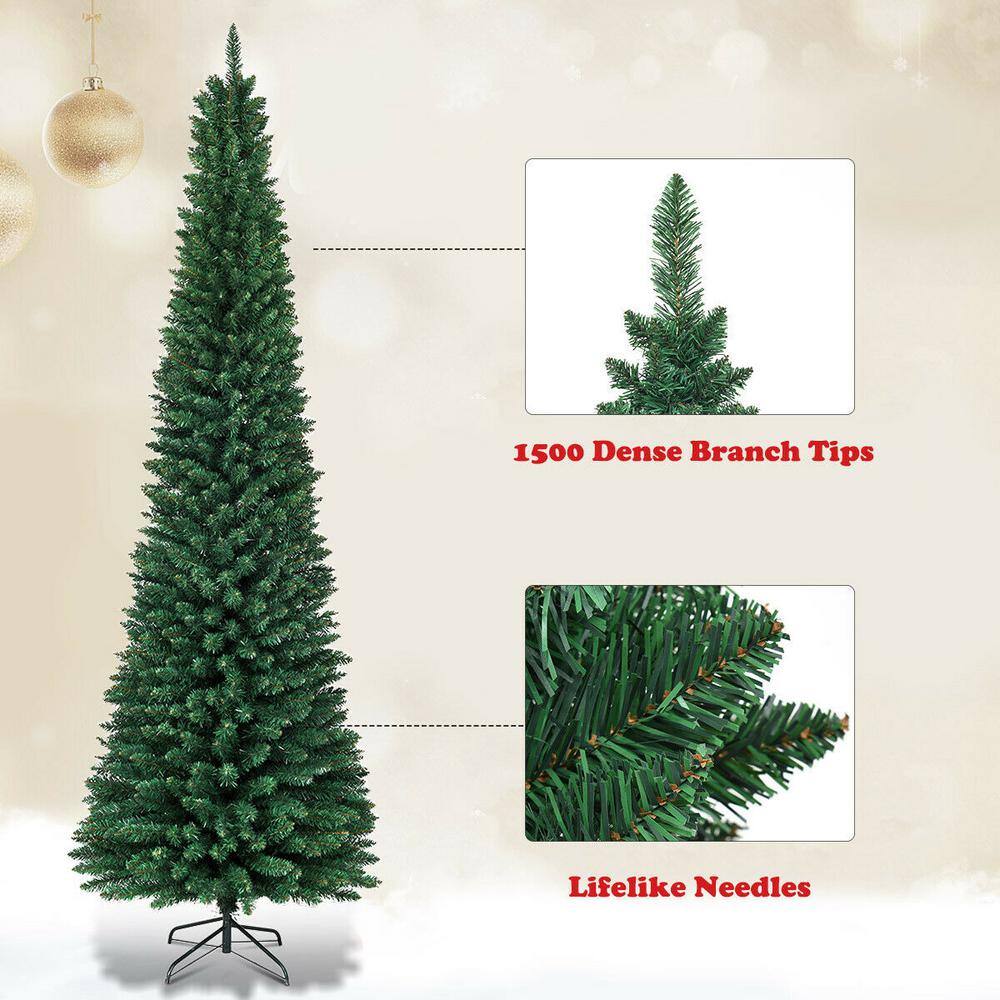 Slim Green PVC 9' Artificial Christmas Tree with Metal Stand