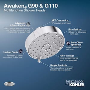 Awaken G90 3-Spray Patterns 2.5 GPM 3.56 in. Wall Mount Fixed Shower Head in Vibrant Brushed Nickel