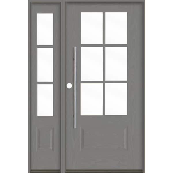Krosswood Doors Faux Pivot 50 in. x 80 in. 6-Lite Right-Hand/Inswing Clear Glass Malibu Grey Stain Fiberglass Prehung Front Door w/LSL